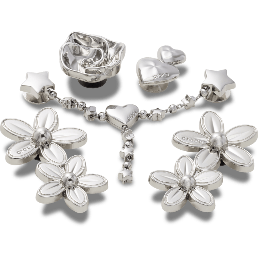 Crocs Silver Meta Floral 5 Pack Jibbitz™ charms Sale