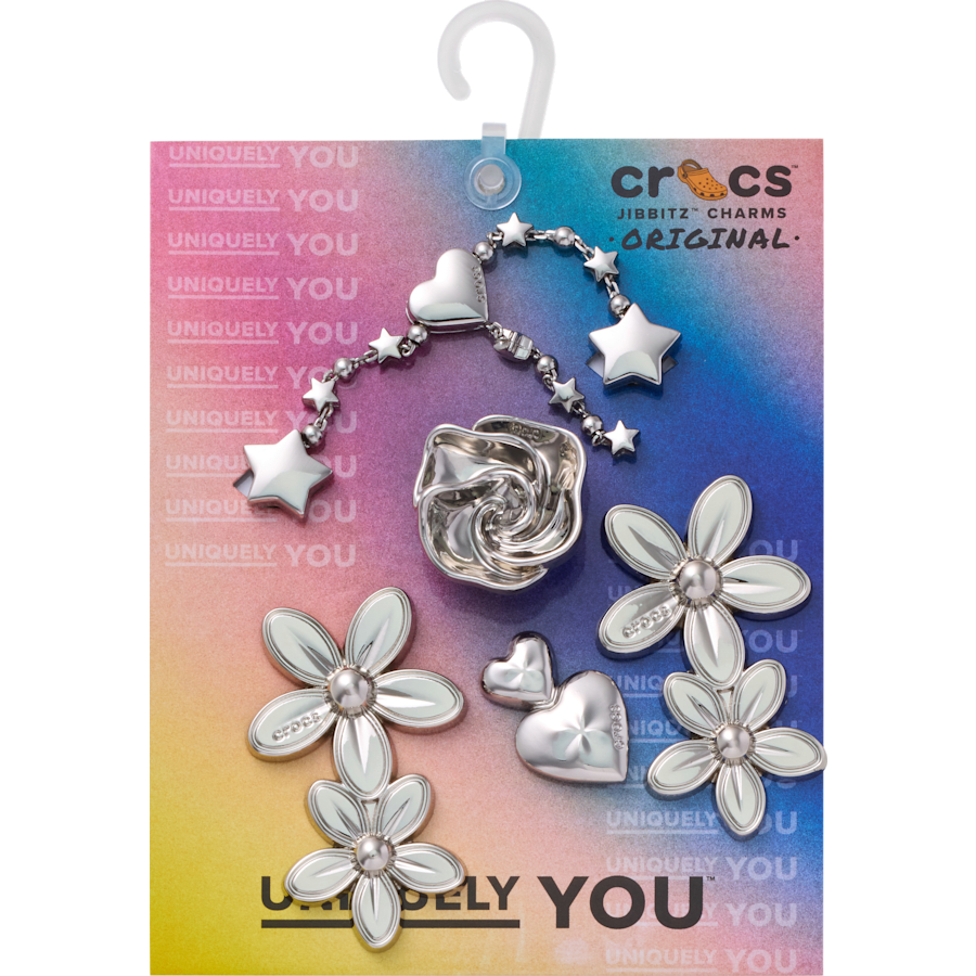 Crocs Silver Meta Floral 5 Pack Jibbitz™ charms Sale